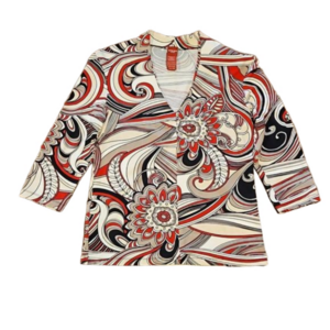 OLSEN EUROPE WOMEN'S MULTICOLOR VIBRANT ABSTRACT PRINT V-NECK TOP SIZE 6